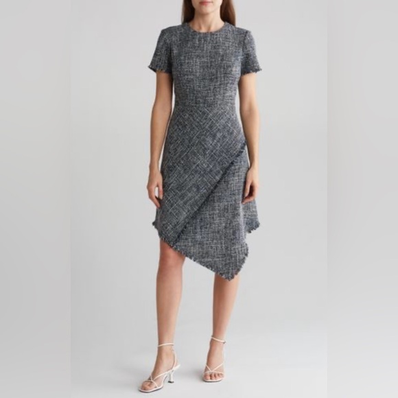 ELIZA J ASYMMETRICAL TWEED FRINGE HEM NAVY DRESS , NWT size 12 - Picture 7 of 7